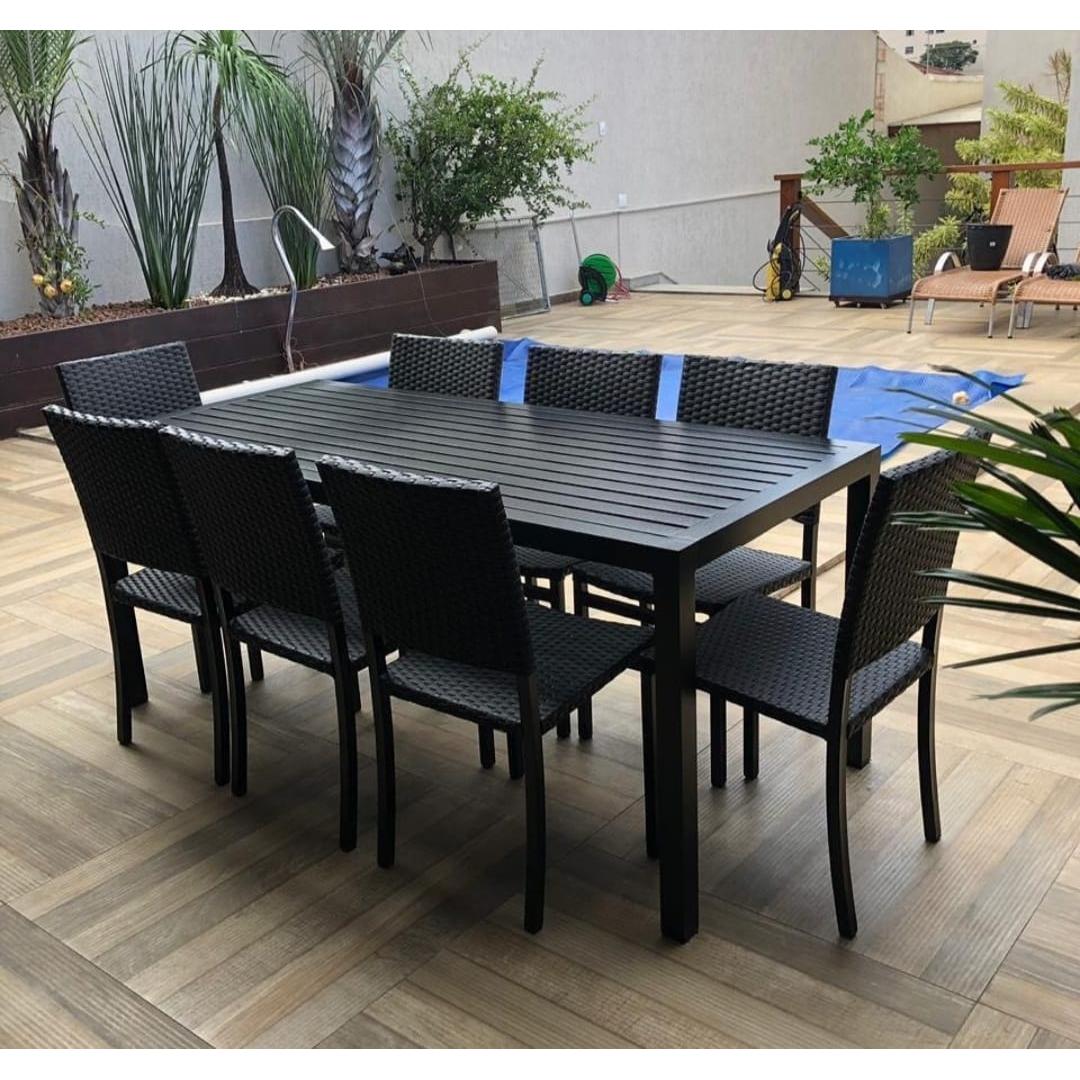 Jogo de Mesa e Cadeiras Retangular em Alumínio e Fibra Sintética