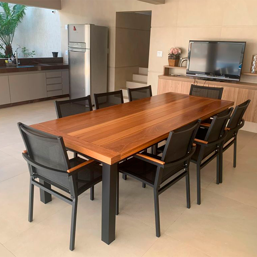 Jogo de Mesa Madeira Com 8 Cadeira Em Tela Sling Grande
